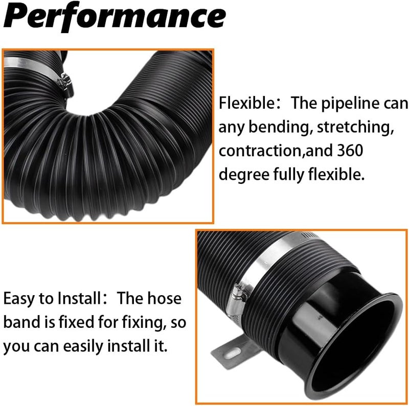 BARTOO 3" Turbine Intake Pipe, Cold Air Intake Pipe 76MM Adjustable Flexible Hose Tube Car Cold Air Turbo Intake Inlet Pipe Universal Cold Air Intake Filter, Black - Image 3